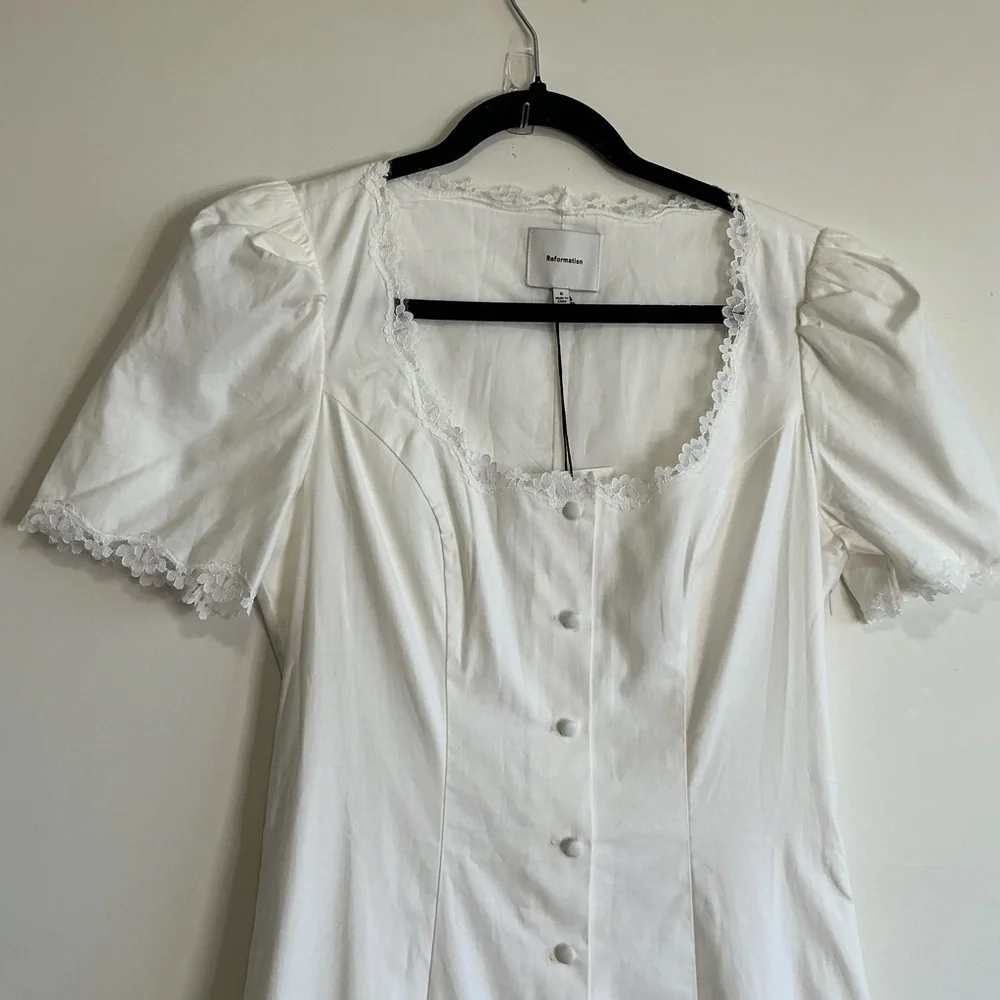 NEW Reformation Alida Midi Dress 6 Cottagecore Milkmaid Romantic Lace trim - Picture 5 of 10